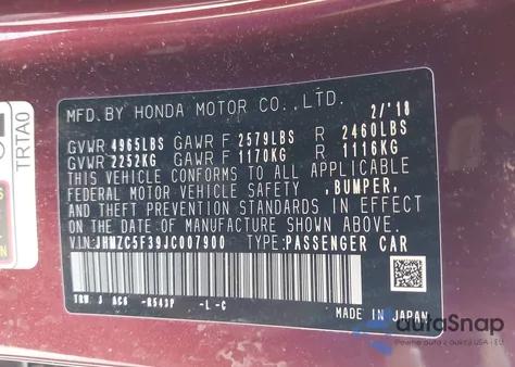 2018 Honda Clarity Plug-In Hybrid Touring z USA, uszkodzony, nr VIN JHMZC5F39JC007900